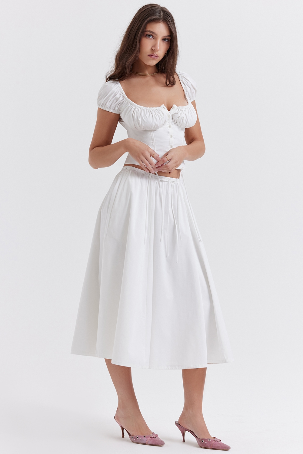 Cora  White Gathered Midi Skirt — image 8