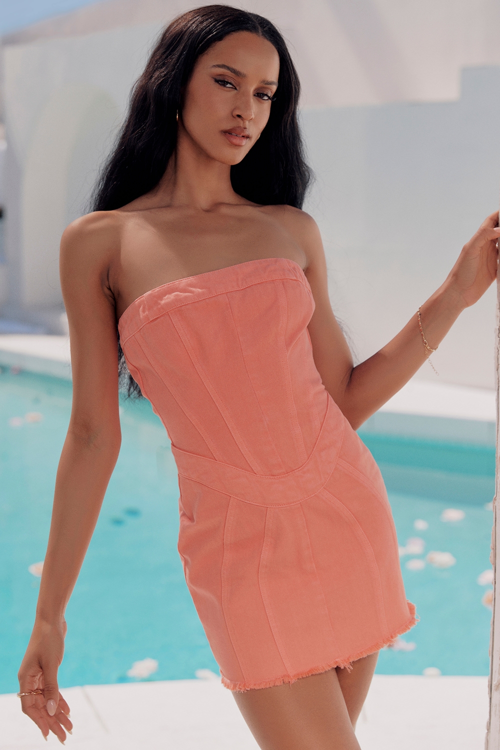 Mistress Rocks Coral Denim Strapless Mini Dress - SALE — image 8