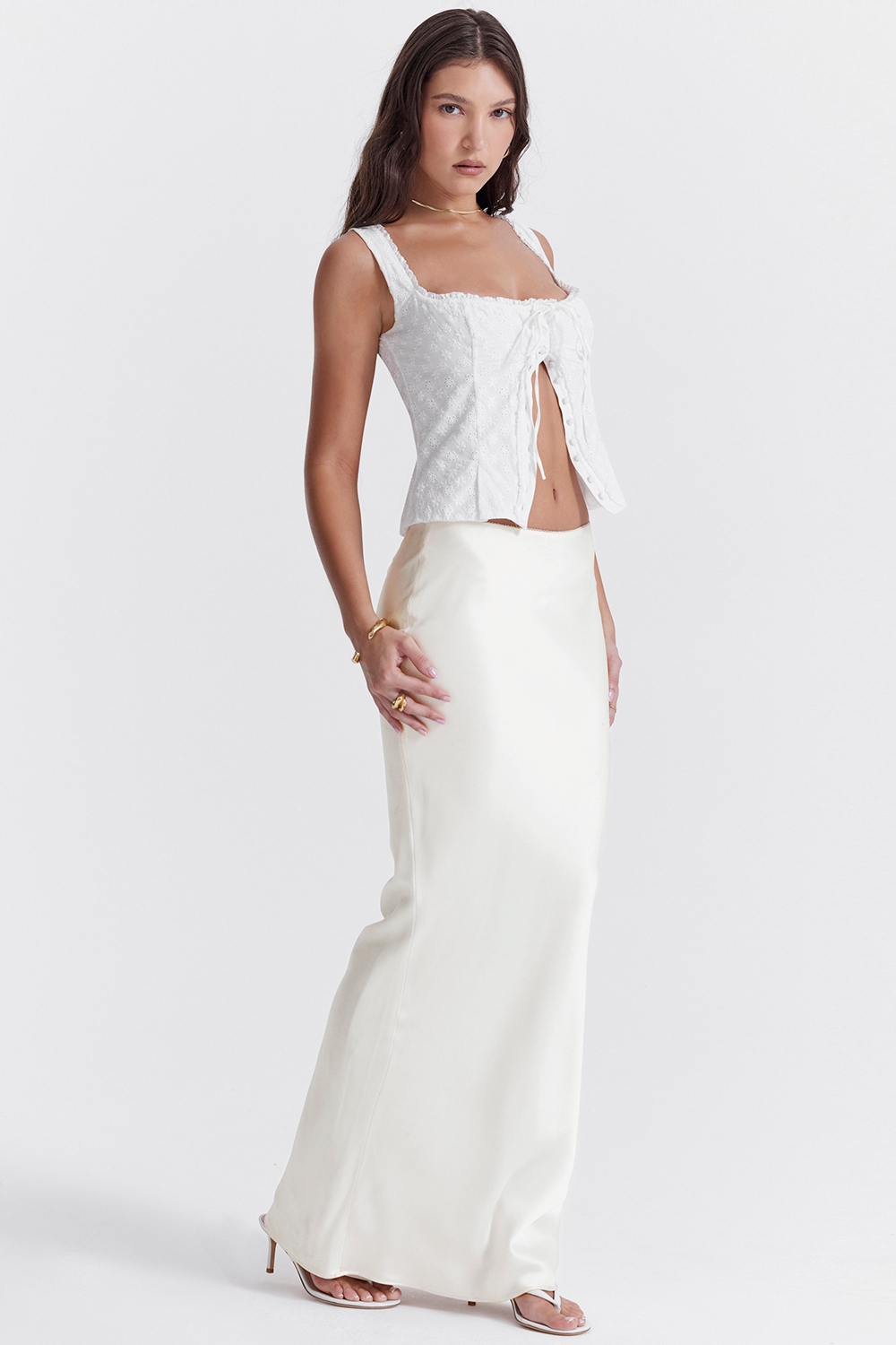 Sydel  White Satin Bias Cut Maxi Skirt — image 7