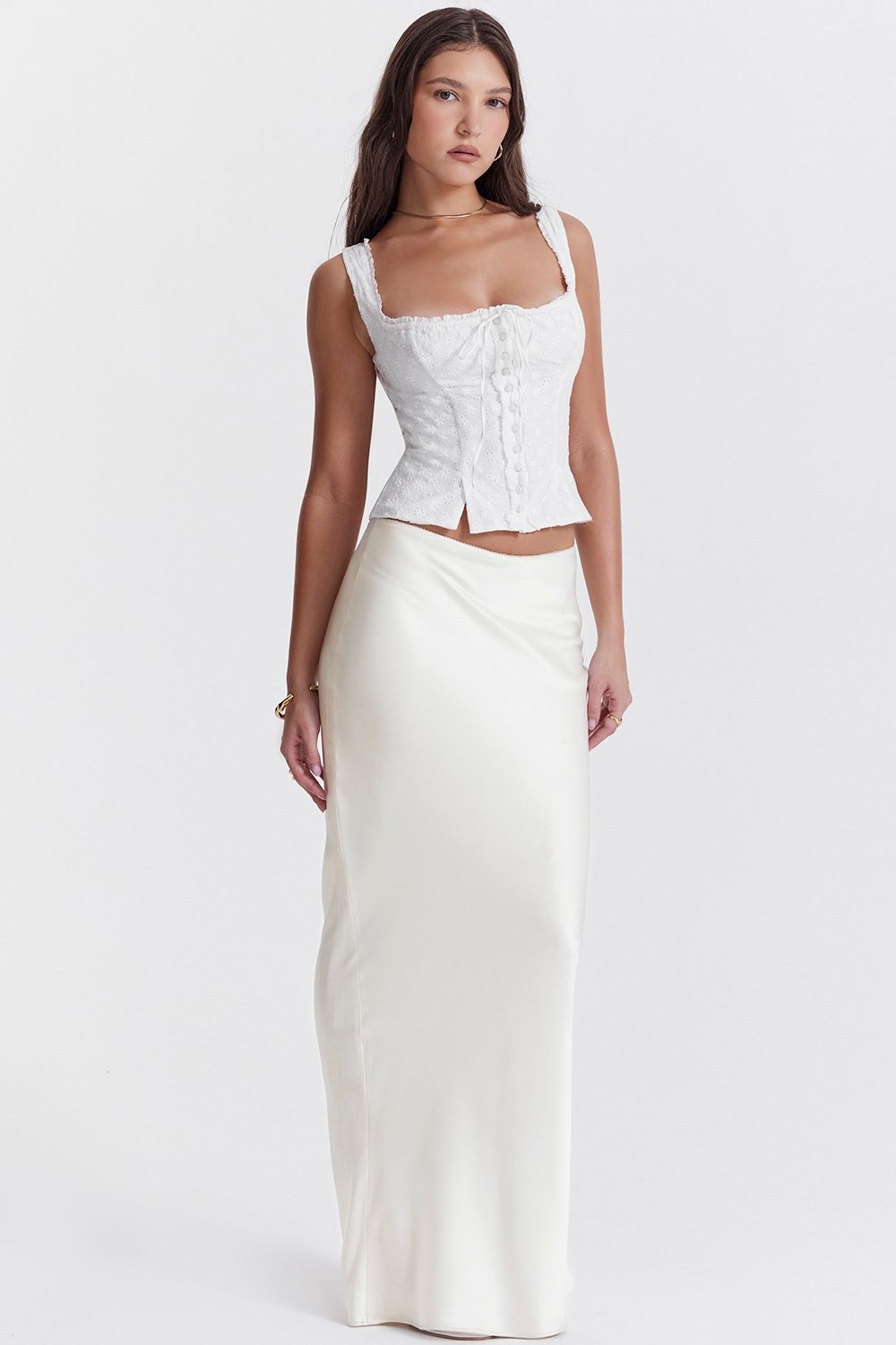 Sydel  White Satin Bias Cut Maxi Skirt — image 5