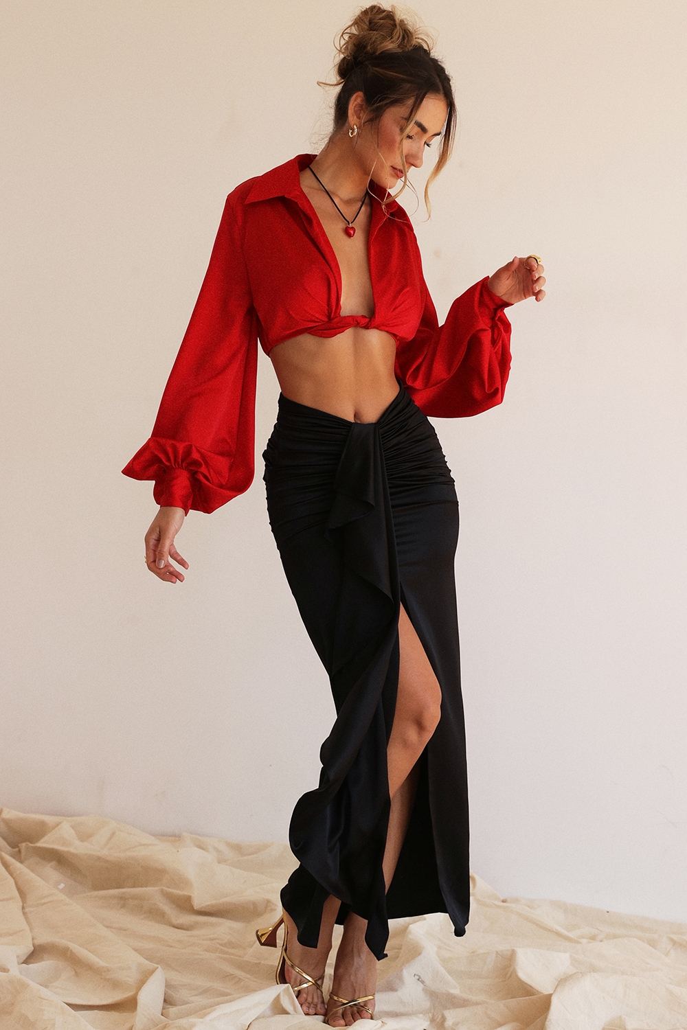 Arla  Black Draped Silk Maxi Skirt — image 7