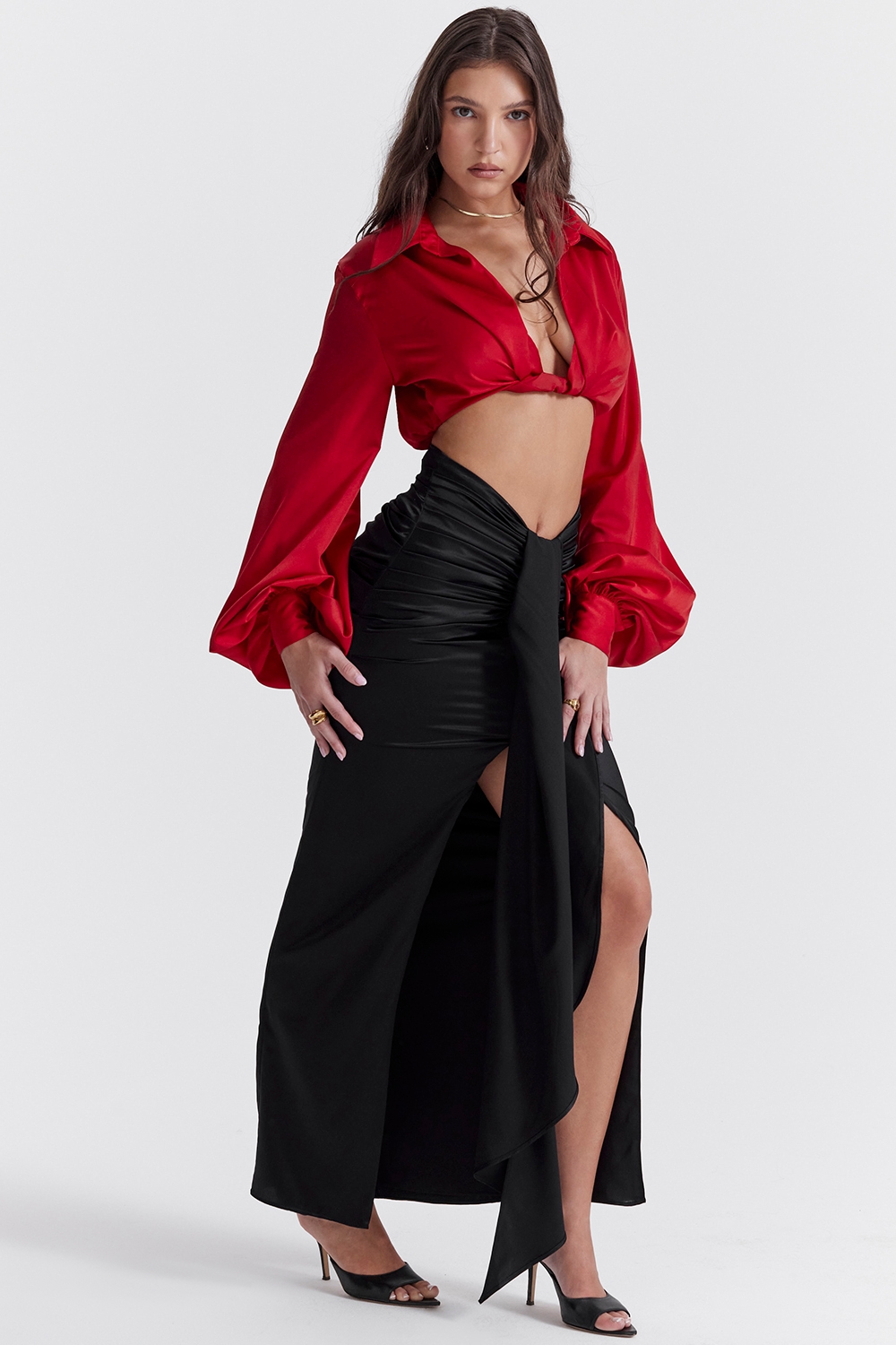 Arla  Black Draped Silk Maxi Skirt — image 3