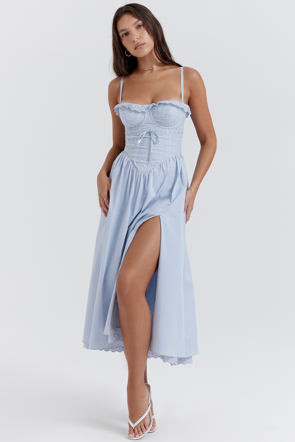 Jaime  Soft Blue Cotton Broderie Anglais Midi SunDress — image 5
