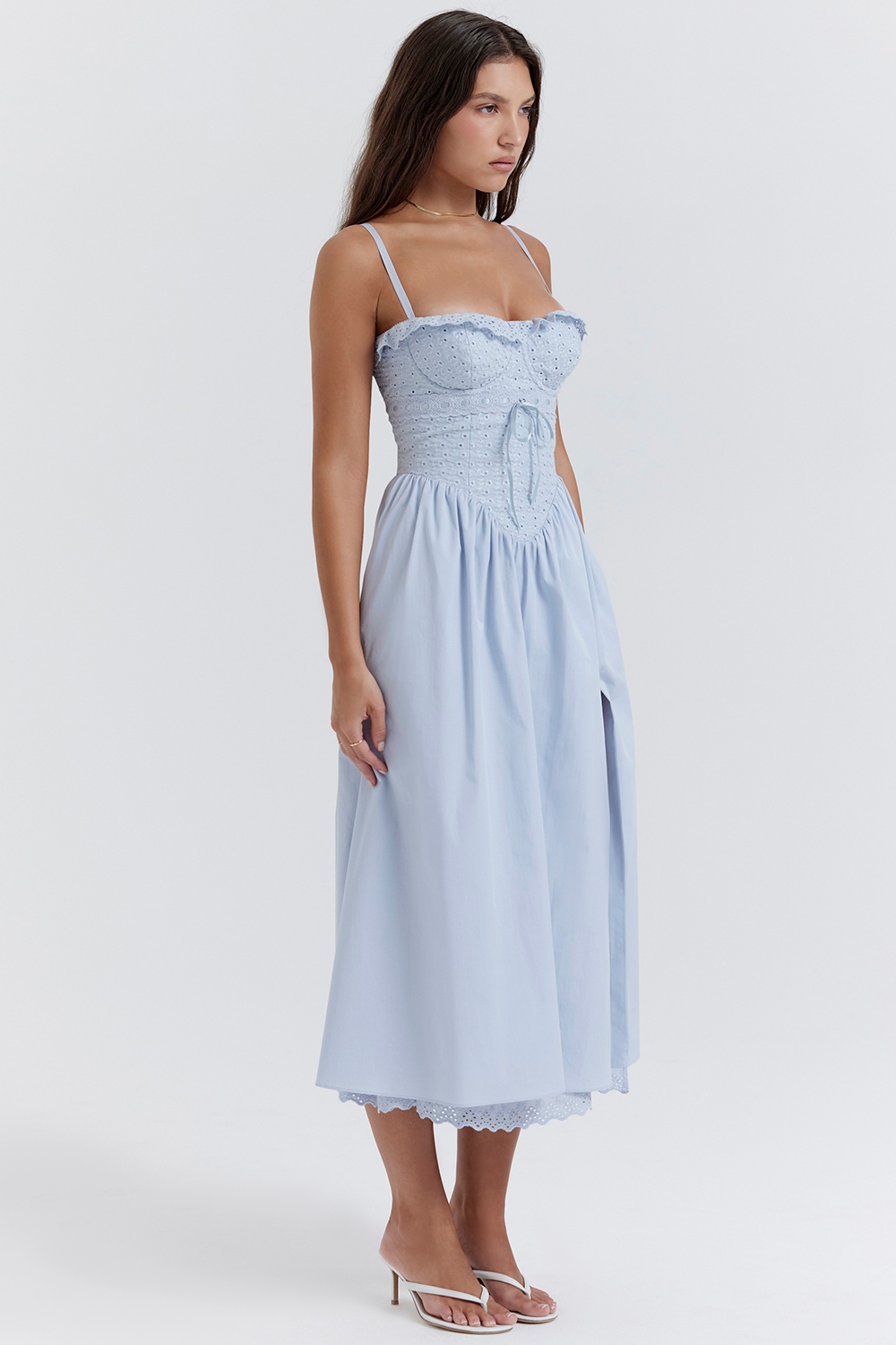 Jaime  Soft Blue Cotton Broderie Anglais Midi SunDress — image 8