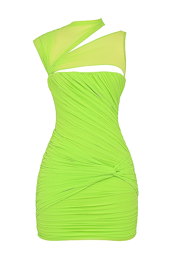 Adrie  Neon Green Gathered Mini Dress — image 13
