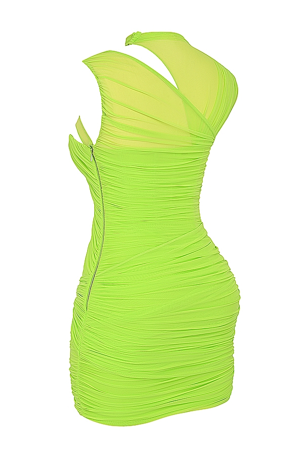 Adrie  Neon Green Gathered Mini Dress — image 14