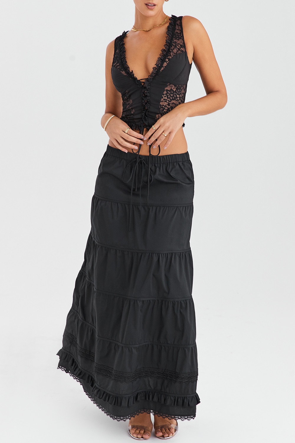 Mistress Rocks Black Panelled Maxi Skirt - SALE — image 4