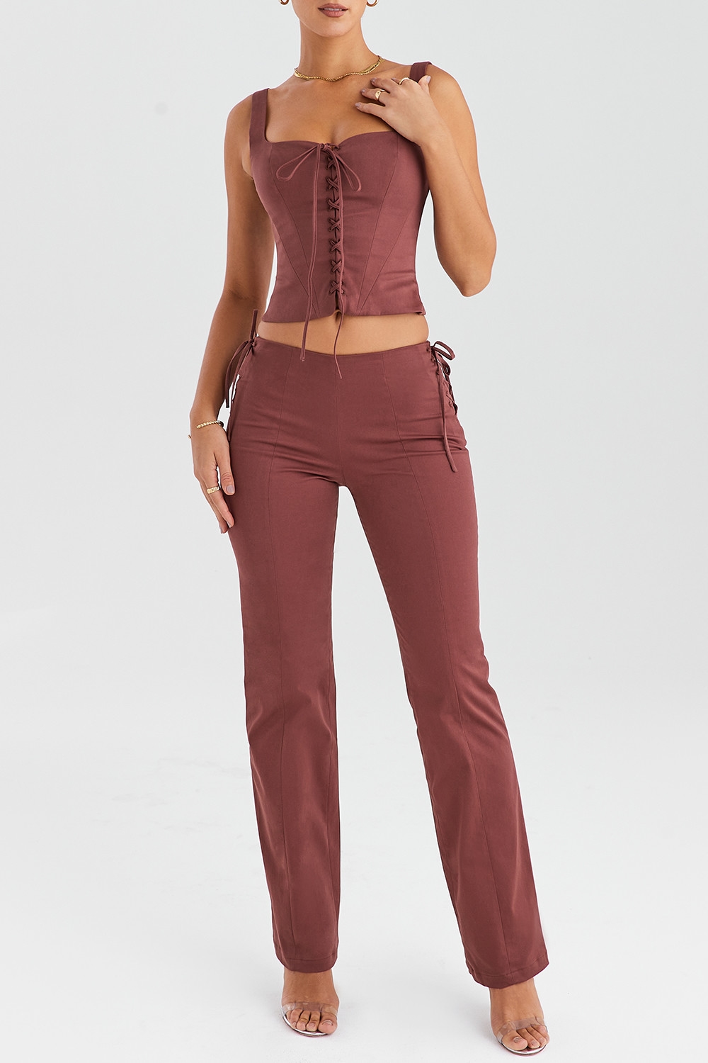 Mistress Rocks Coffee Lace Up Trousers - SALE — image 4