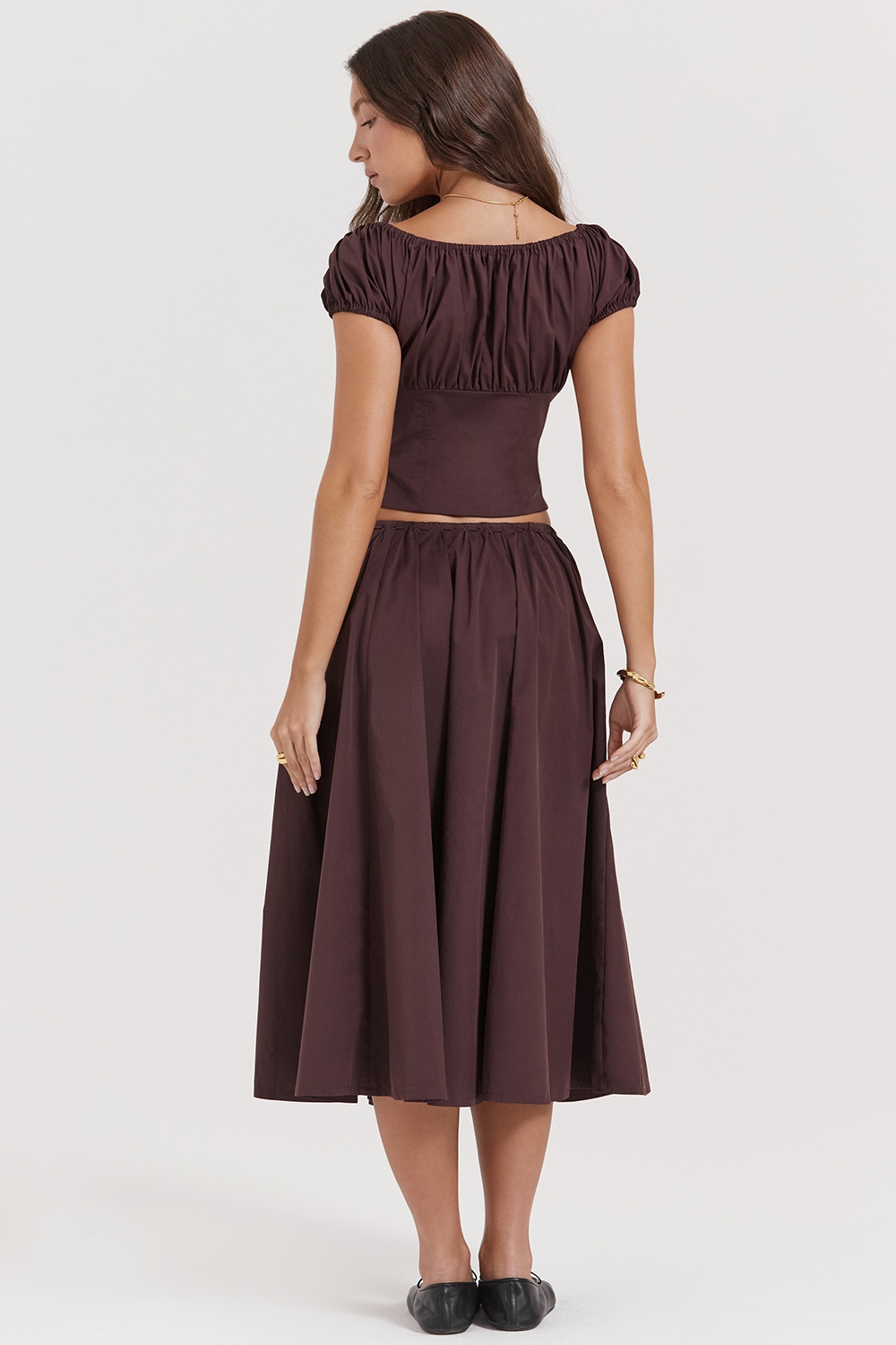 Cora  Rich Brown Gathered Midi Skirt — image 9