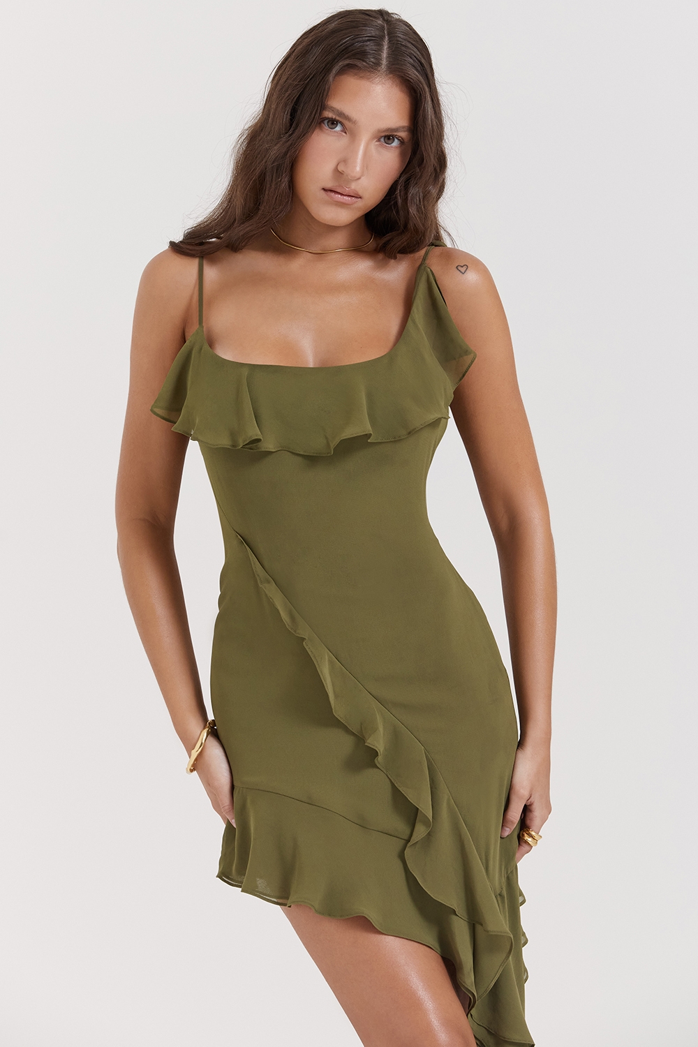 Marcia  Olive Ruffle Mini Dress — image 8