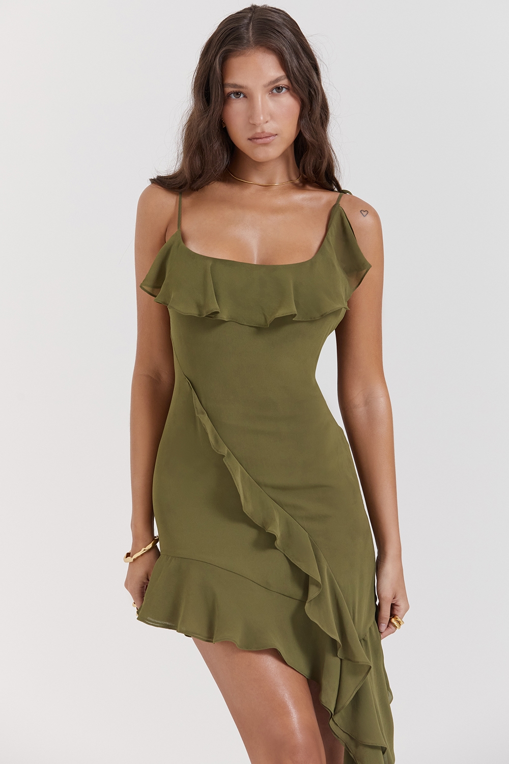 Marcia  Olive Ruffle Mini Dress — image 7