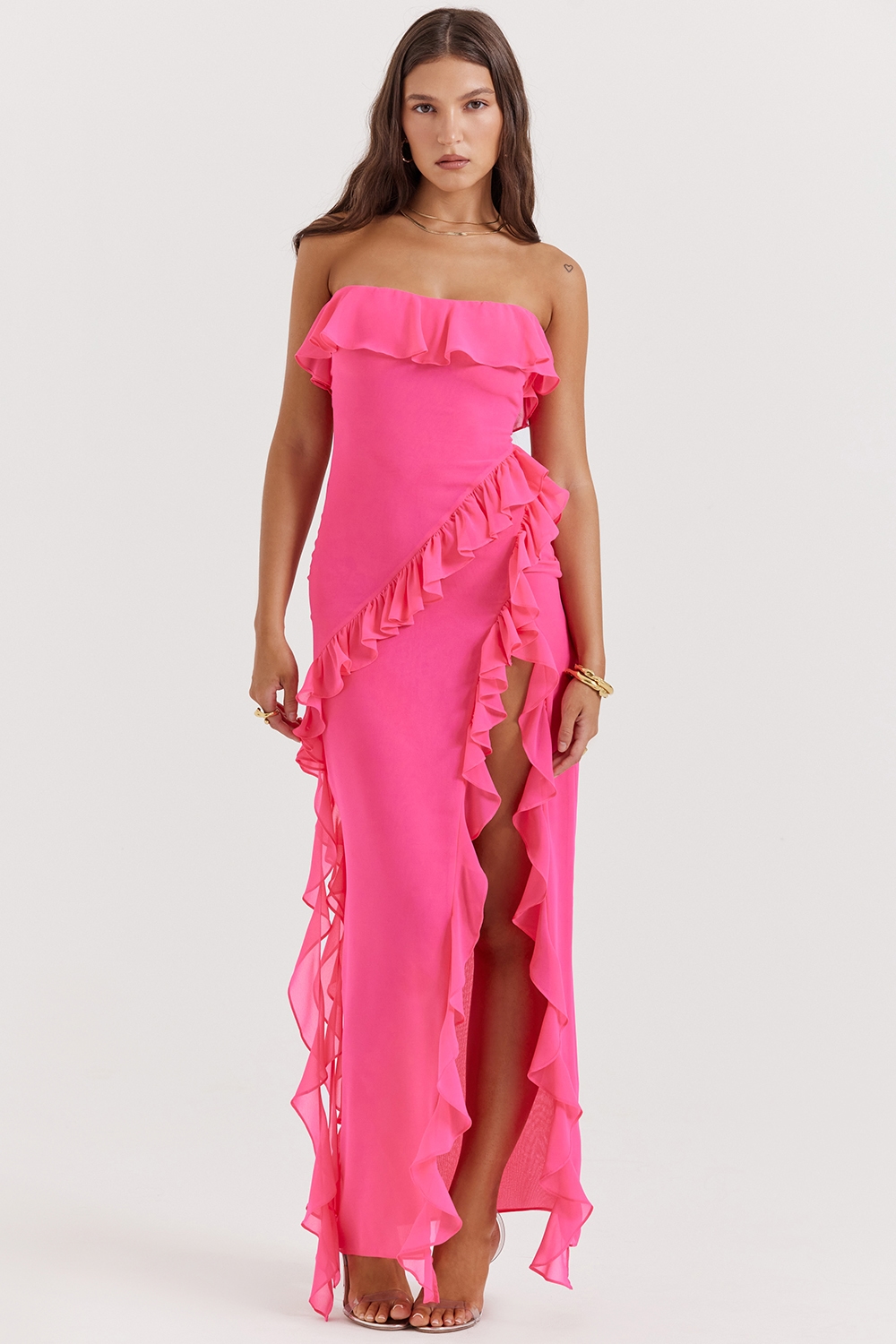 Sarina  Fuchsia Ruffle Maxi Dress — image 3