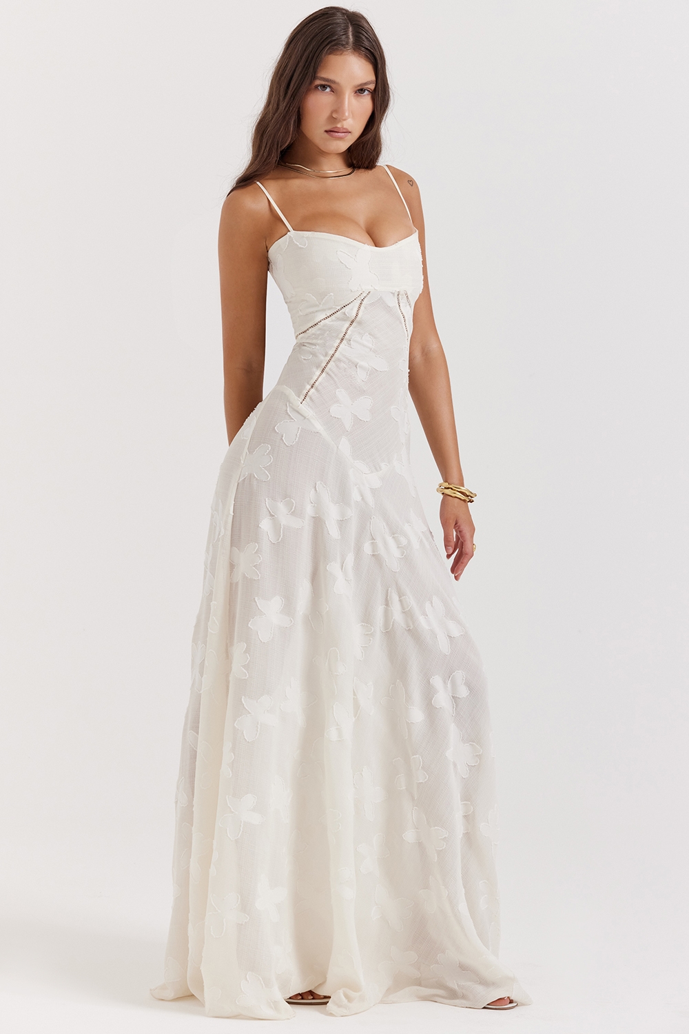 Seren  Vintage Cream Floral Lace Back Maxi Dress — image 8