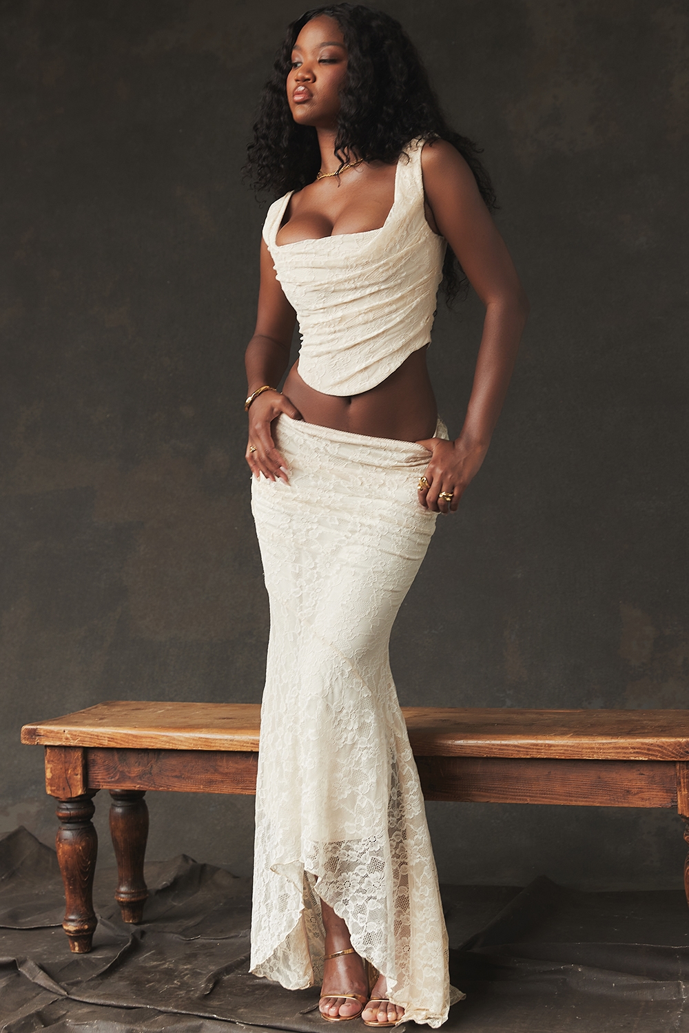 Therese  Vintage Cream Lace Maxi Skirt — image 17