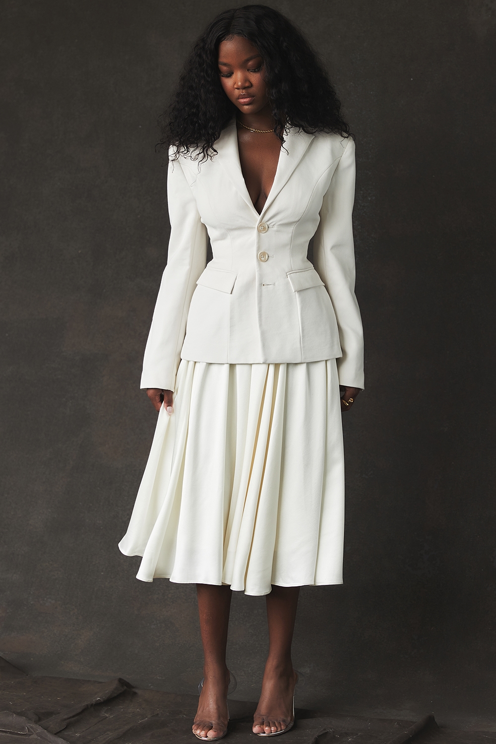 Suzette  Ivory Gathered Midi Skirt — image 12