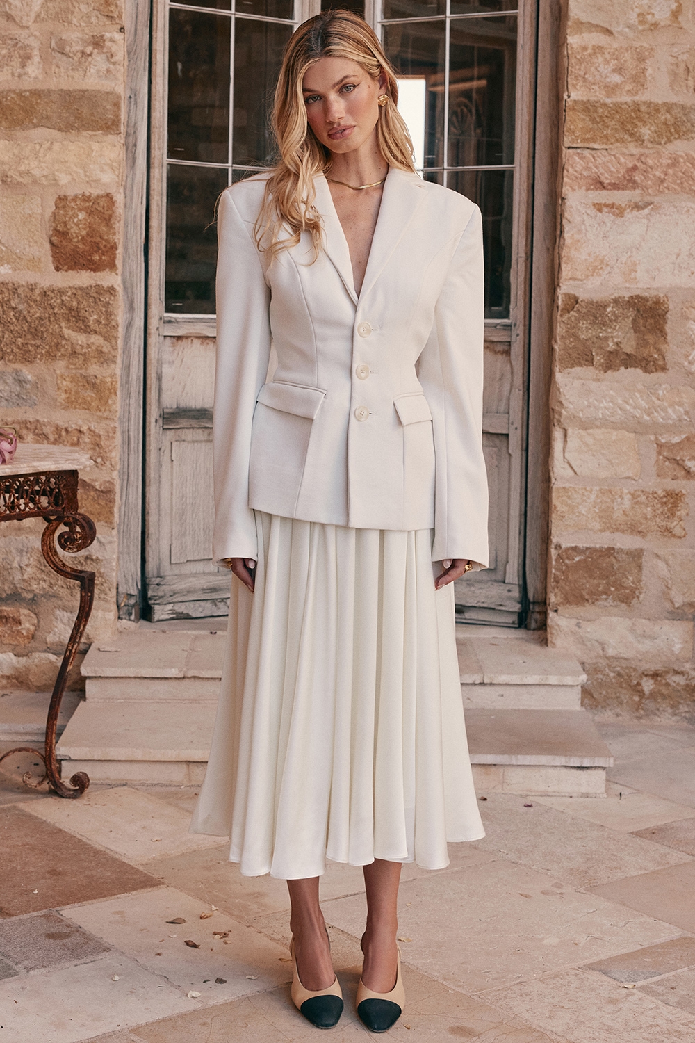 Suzette  Ivory Gathered Midi Skirt — image 2