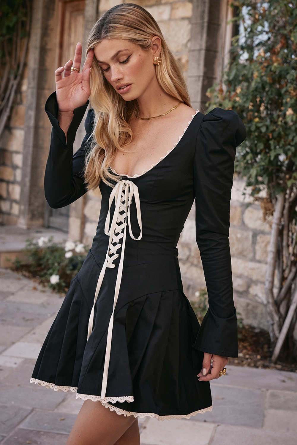 Larisa  Black & Cream Pleated Mini Dress — image 2