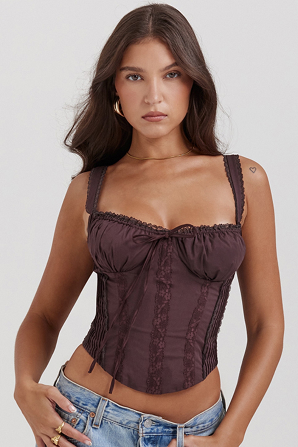 Gini  Rich Brown Lace Back Corset — image 1