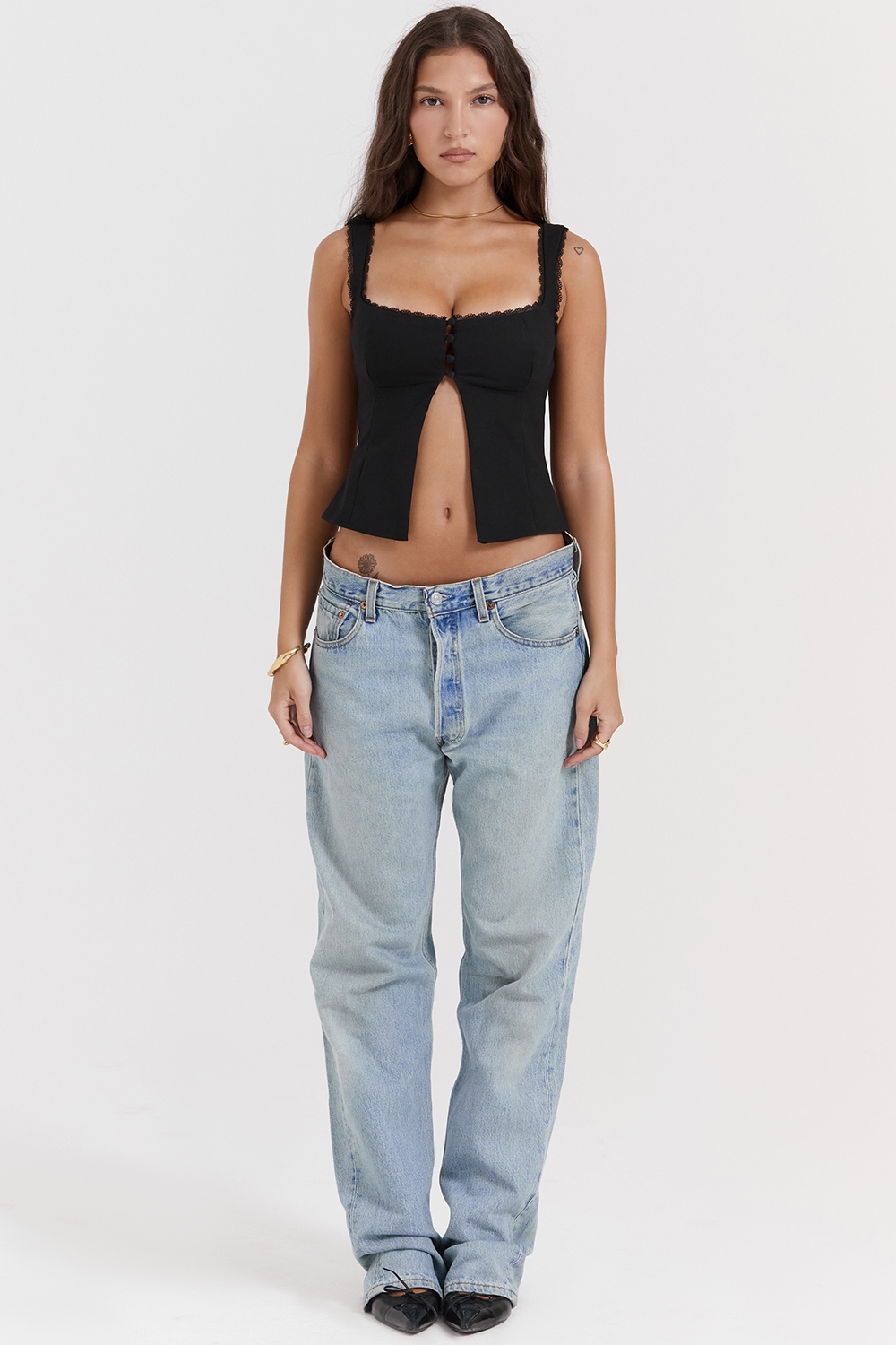 Noura  Black Lace Trim Top — image 3
