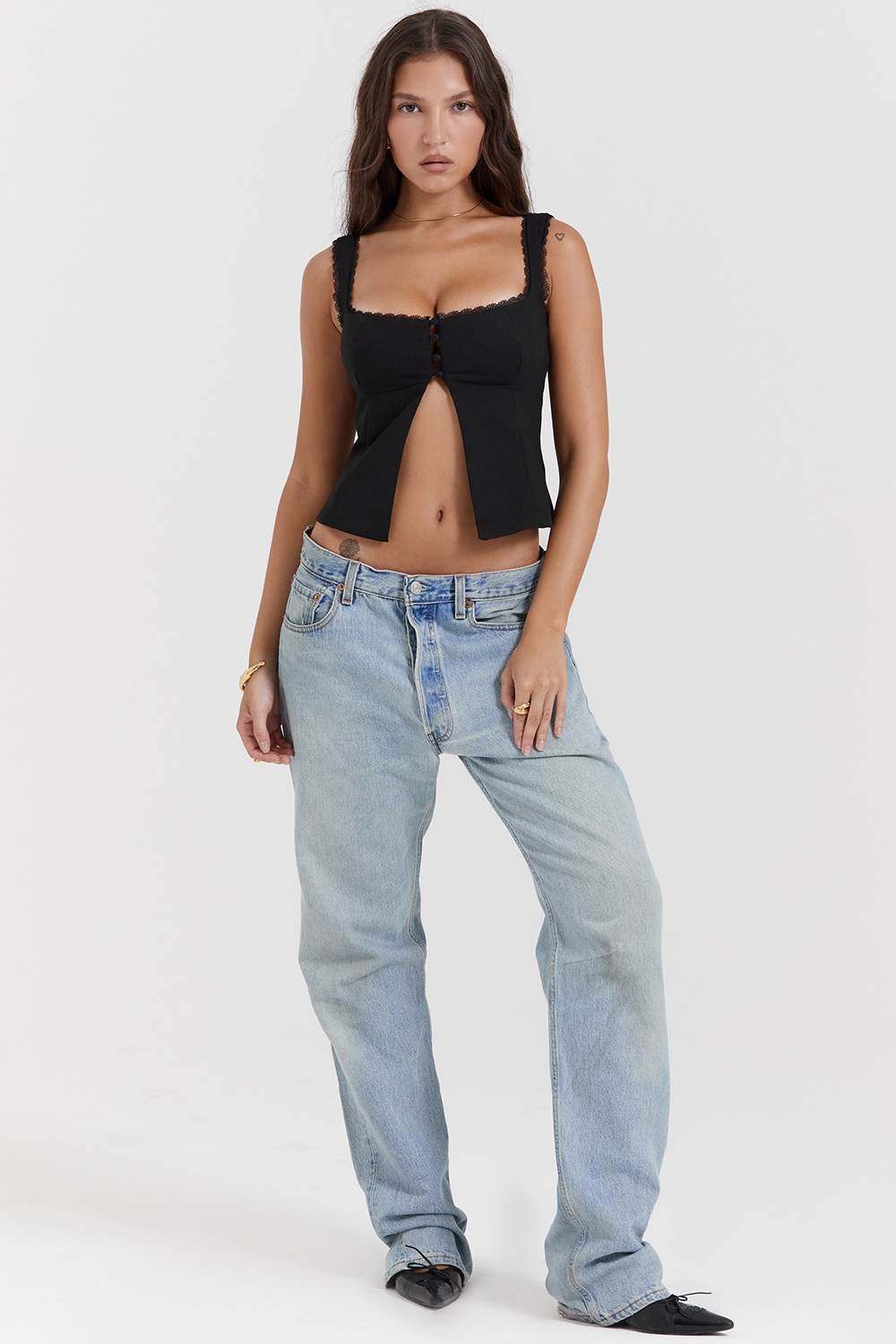 Noura  Black Lace Trim Top — image 5