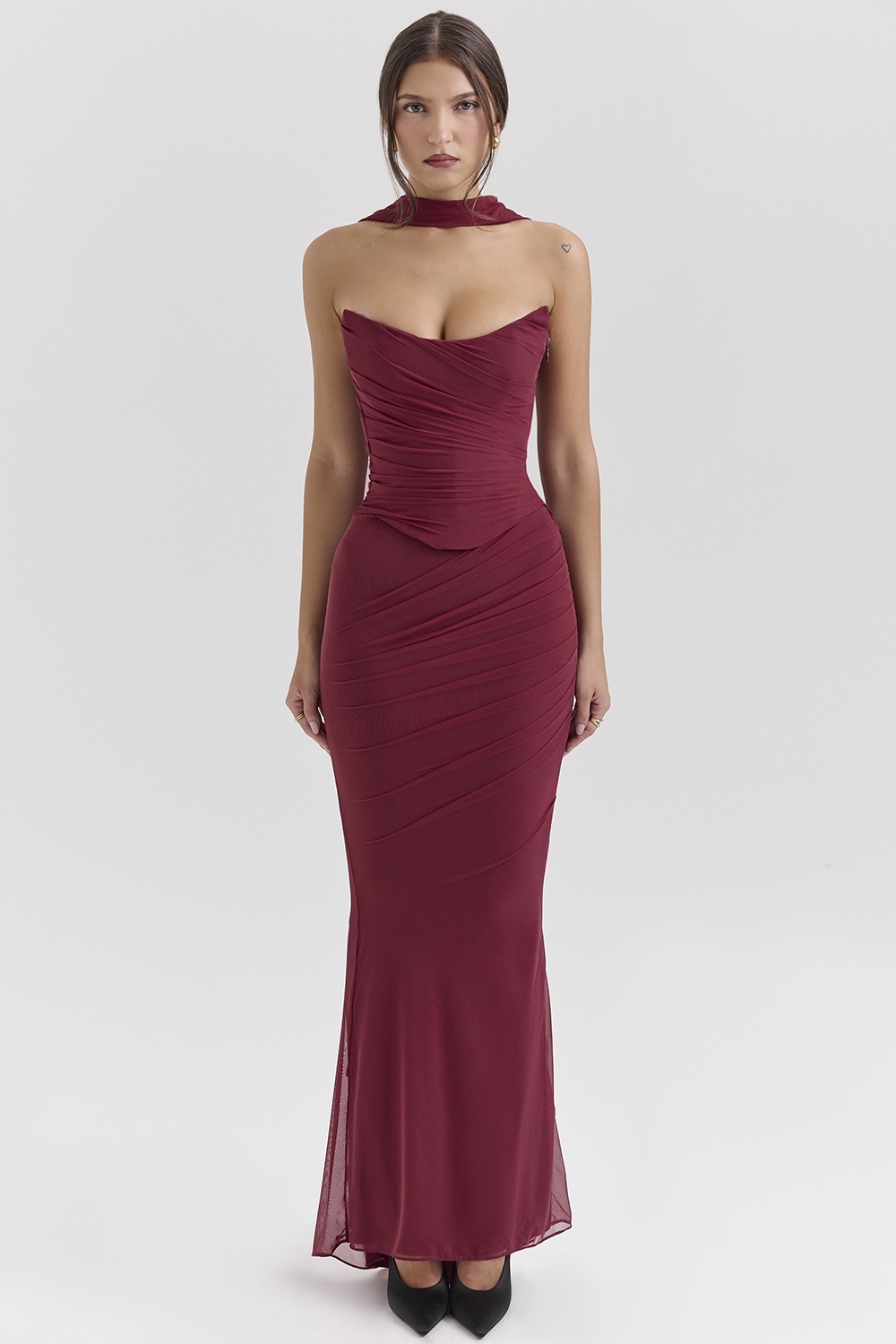 Cassidy Cabernet Fluted Hem Mesh Maxi Skirt
