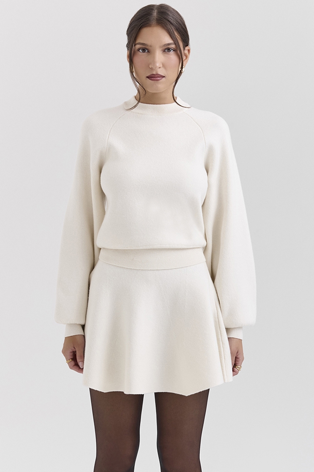 Rosina Cream Wool Cashmere Flounce Mini Skirt