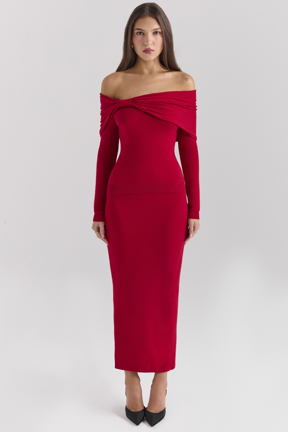 Faith Holly Red Cashmere Blend Midi Skirt