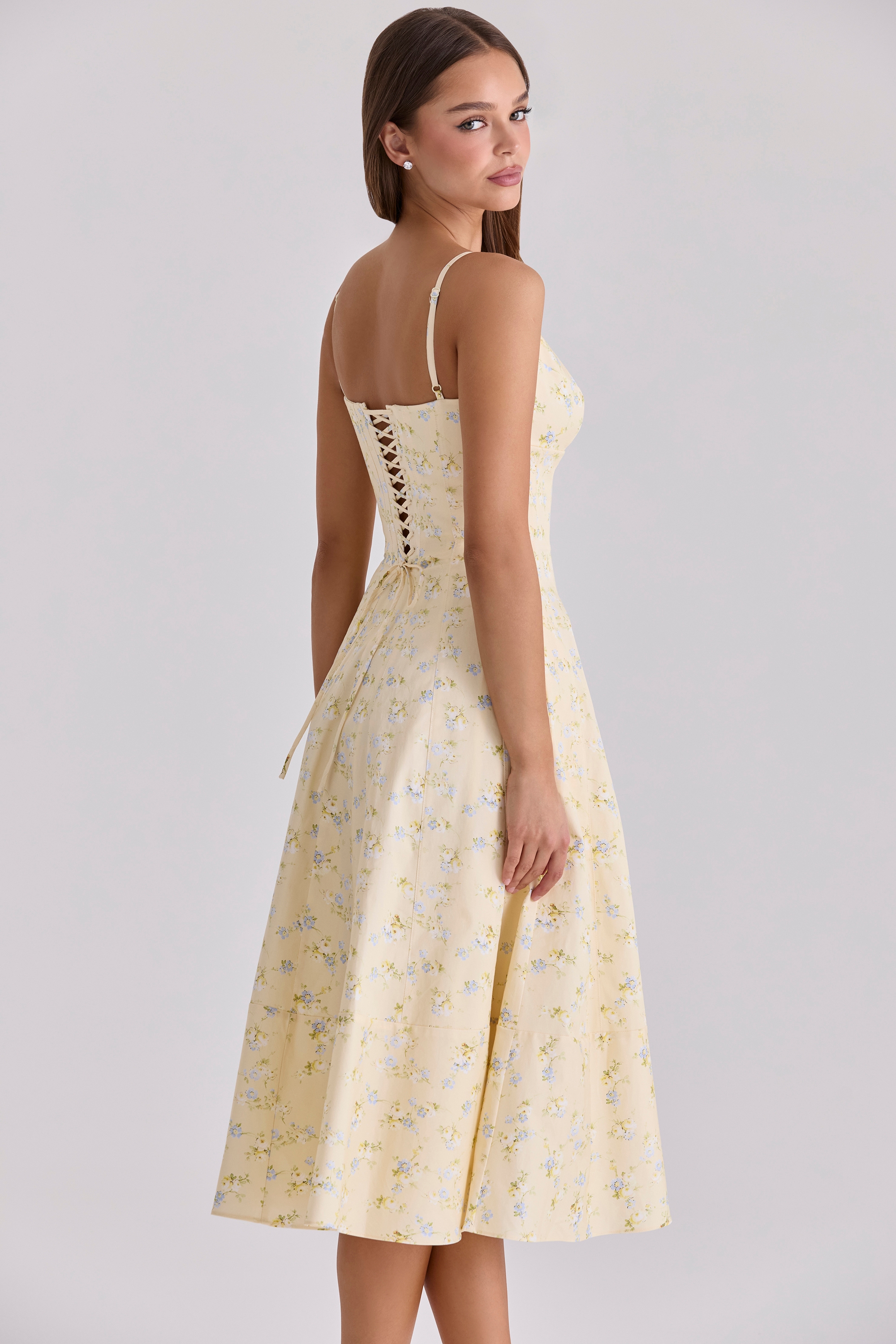 Millie Lemon Floral Print Strappy Cotton Midi Sundress — image 2
