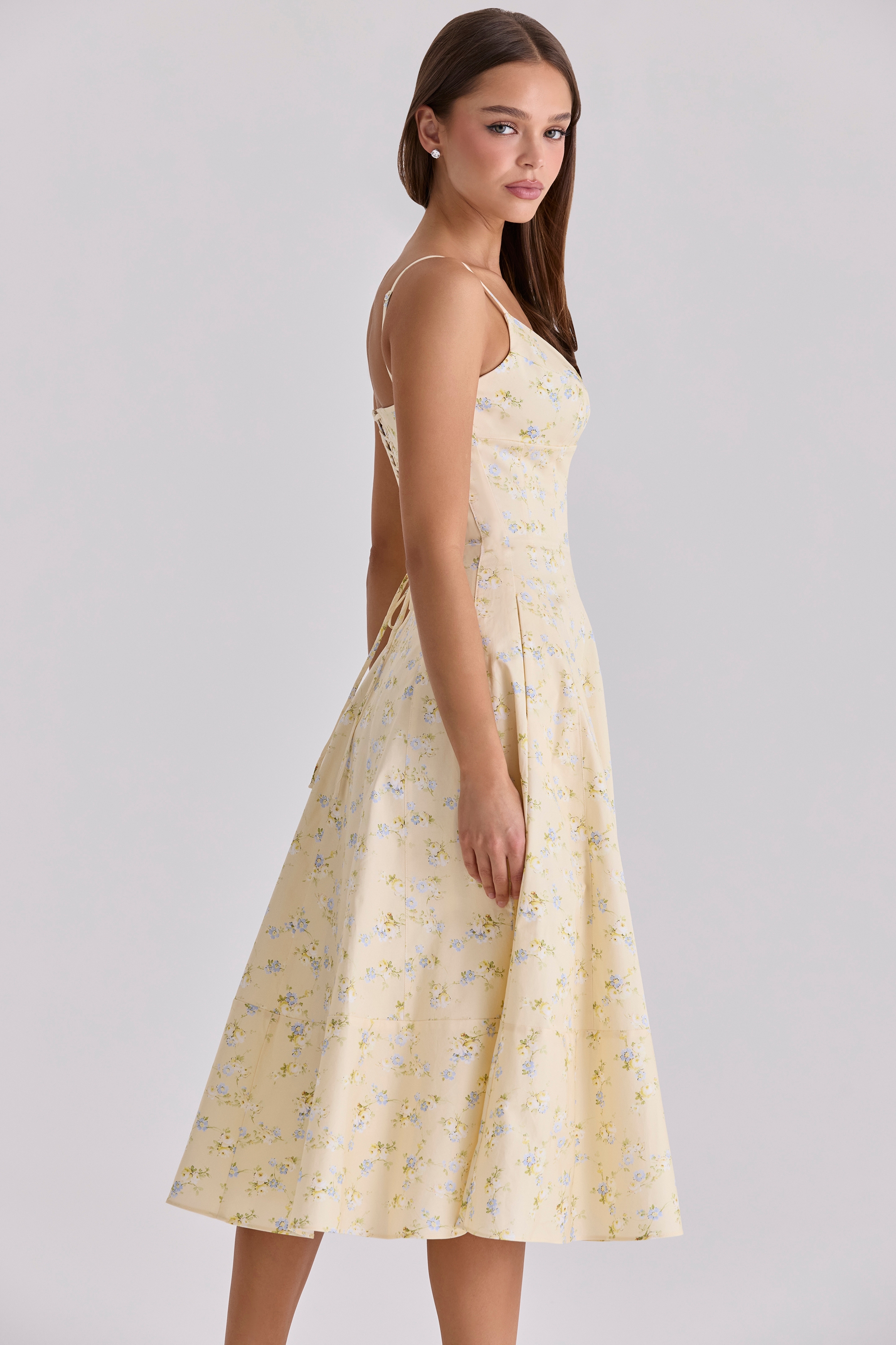 Millie Lemon Floral Print Strappy Cotton Midi Sundress — image 8